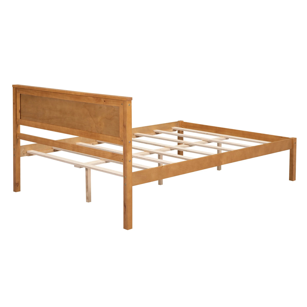 Euroco Twin Platform Bed, Modern Wood Frame Bed with Headboard and Slats for Kids Room, Oak
