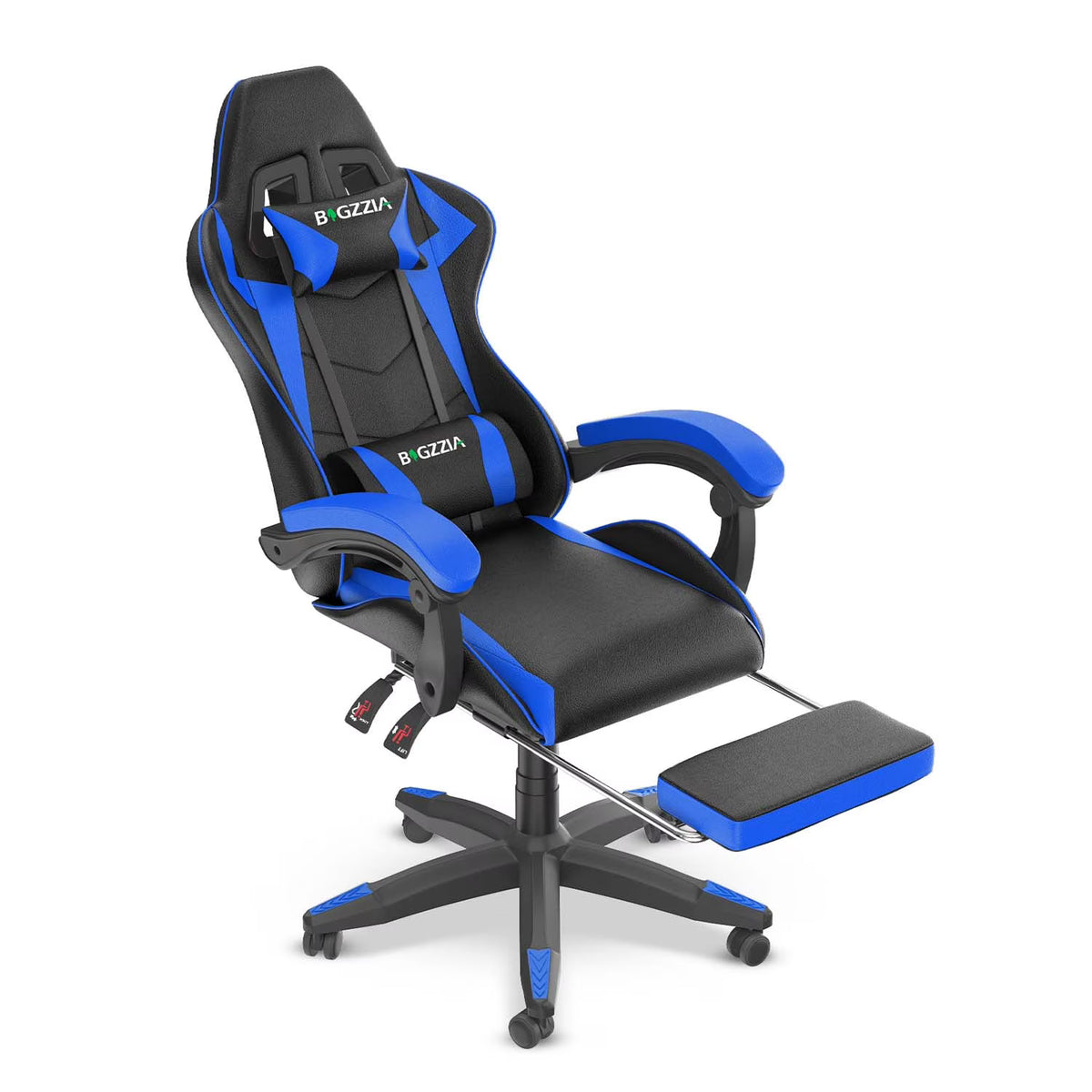 Bigzzia Gaming Chair Office Chair, Ergonomic Game Chair with Height Adjustable Headrest and Lumbar Support for Adults Teens, Black & White