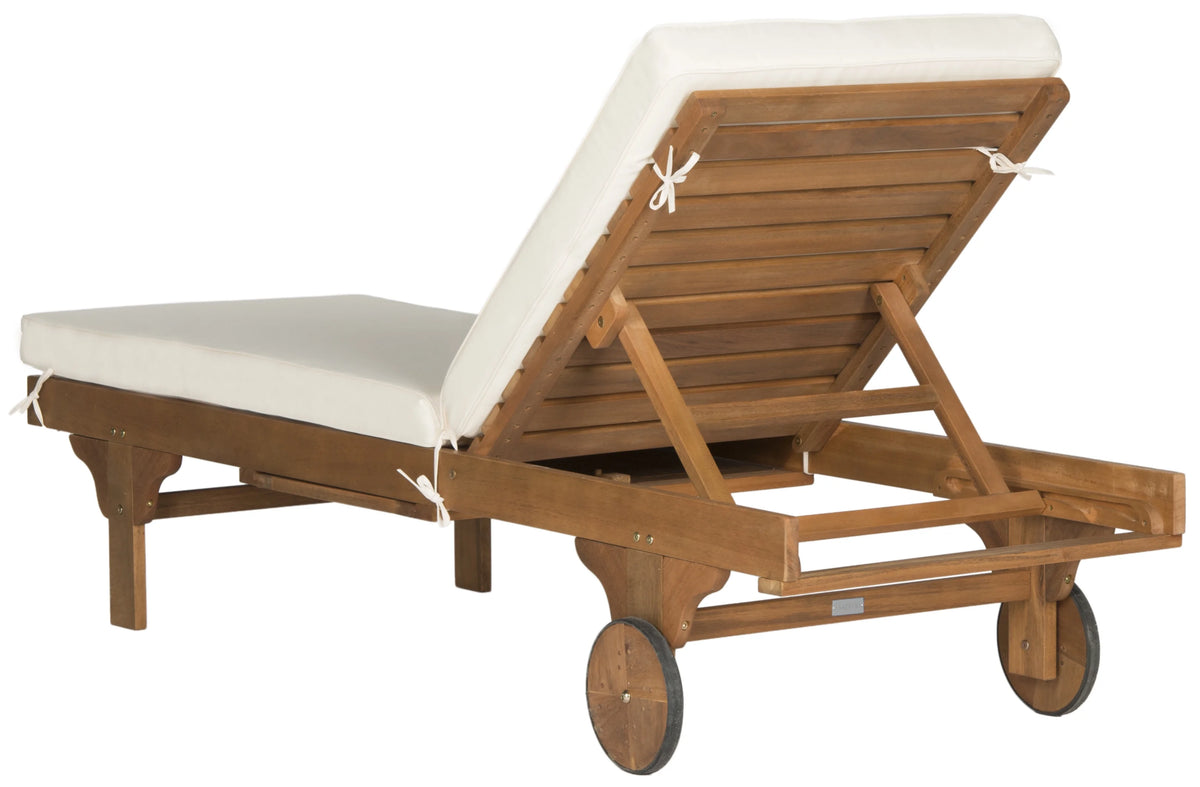 Safavieh  Outdoor Newport Solid Wood Chaise Lounge Chair with Side Table & Cushion - 27.6" x 78.7" x 14.2"