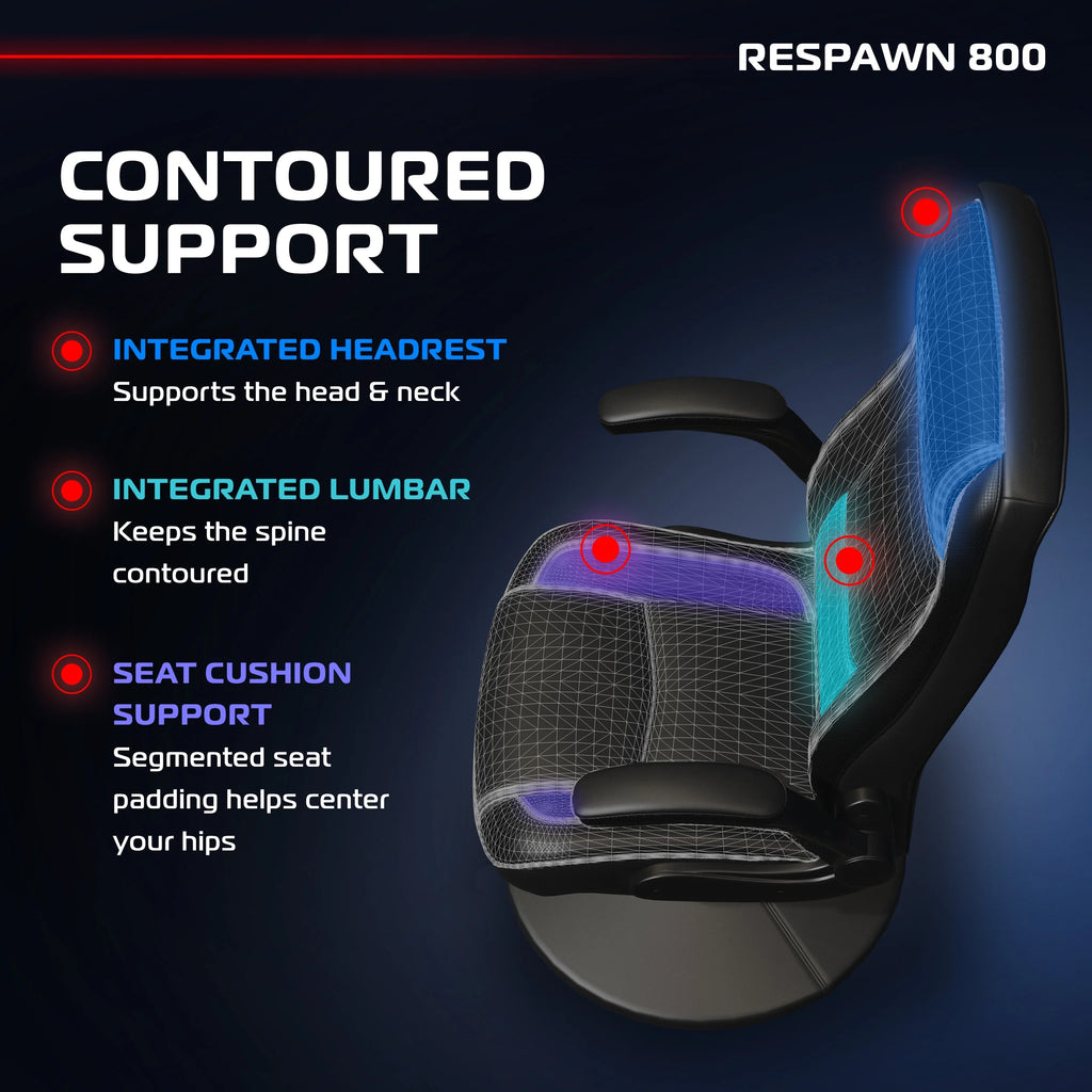 RESPAWN 800 Swivel Rocker Gaming Chair - Ergonomic Floor Gaming Seat with Lumbar Support, Flip Up Armrest, High Back, Pedestal Base, Comfortable No Wheels Console Video Game Rocker Chair - Red