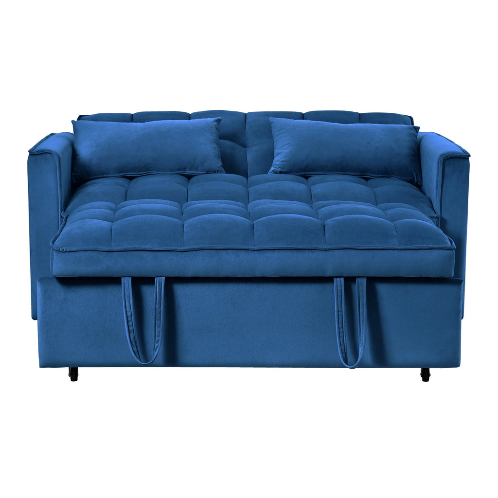 BINBANK Black Velvet 3-in-1 Convertible Sleeper Sofa Bed a?? USB Charging, Adjustable Backrest Pull-Out Futon Loveseat Couch for Living Room, Apartment & Small Space