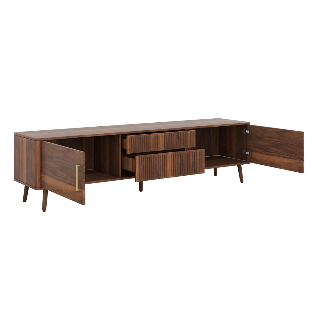 Runforrest Mid Century TV Stand with 2 Drawers, Media Console Table for TVs up to 80'' for Living room, Bedroom, Home Theatre, Walnut