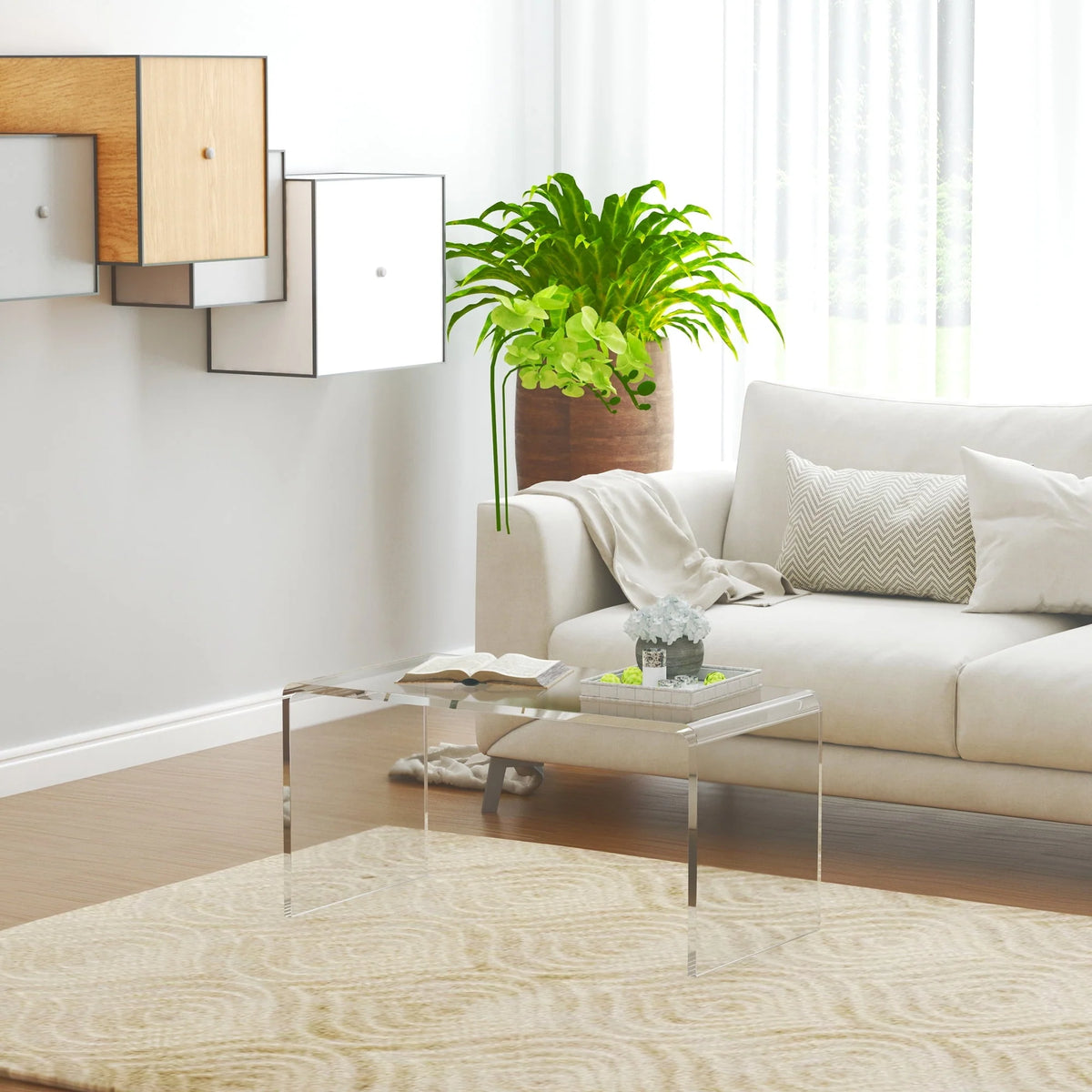 HOMCOM 32" Long Rectangle All Acrylic 15mm Thick Waterfall Coffee Table, Clear