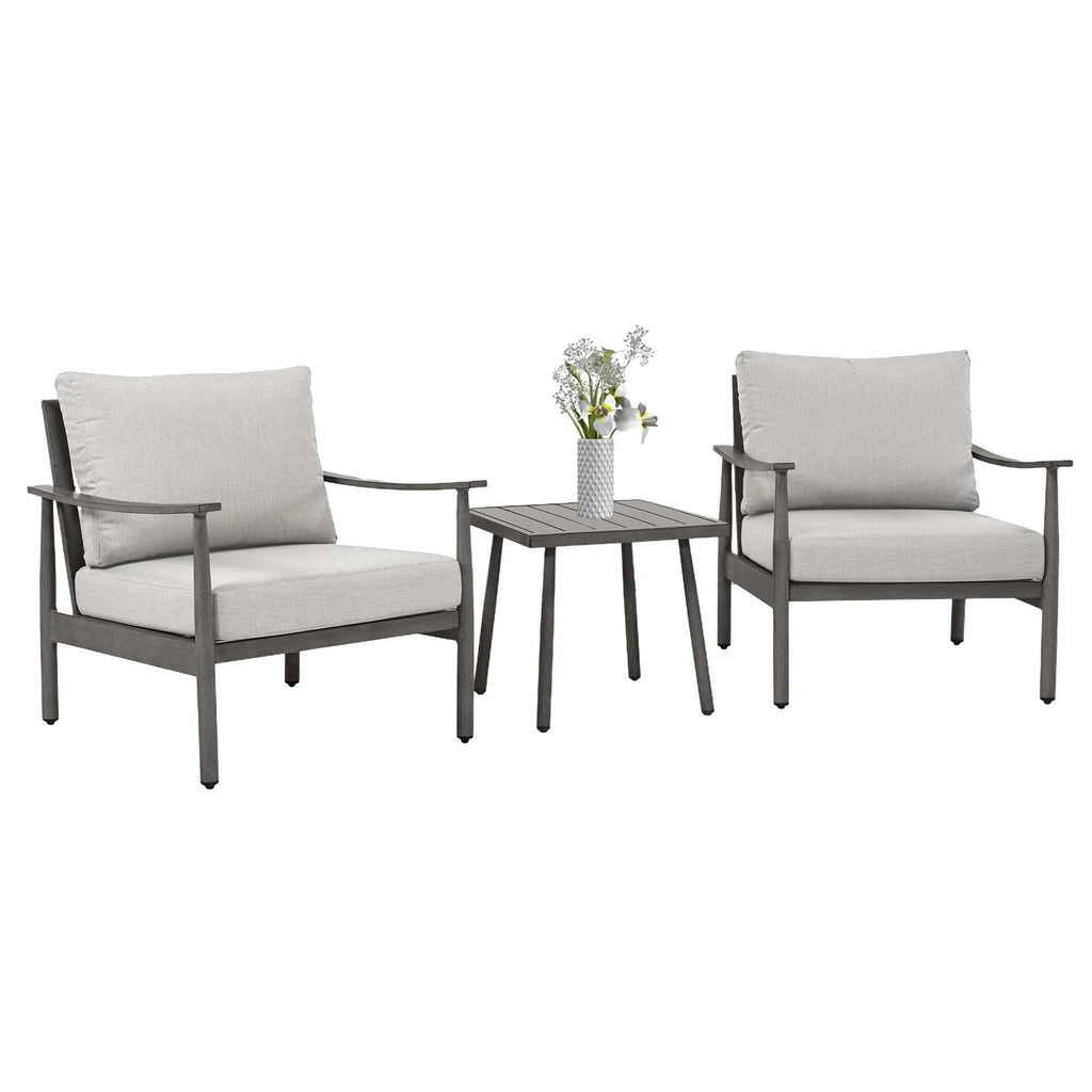 HAPPATIO Aluminum Outdoor Furniture Set - 5 Pieces Patio Furniture Set Includes 1 Side Table, 2 Swivel Chairs and 2 Ottomans with Thick Cushion, Patio Conversation Set for Backyard Poolside (Grey)