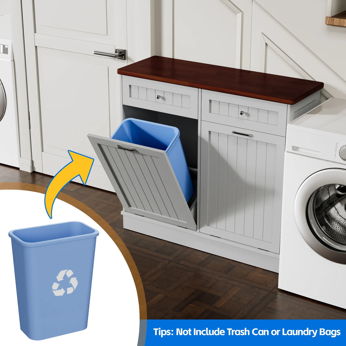 GETYES Double Tilt Out Trash Cabinet, Wooden Recycling Cabinet, 35.83 x 12.99 x 39.37 inches, White