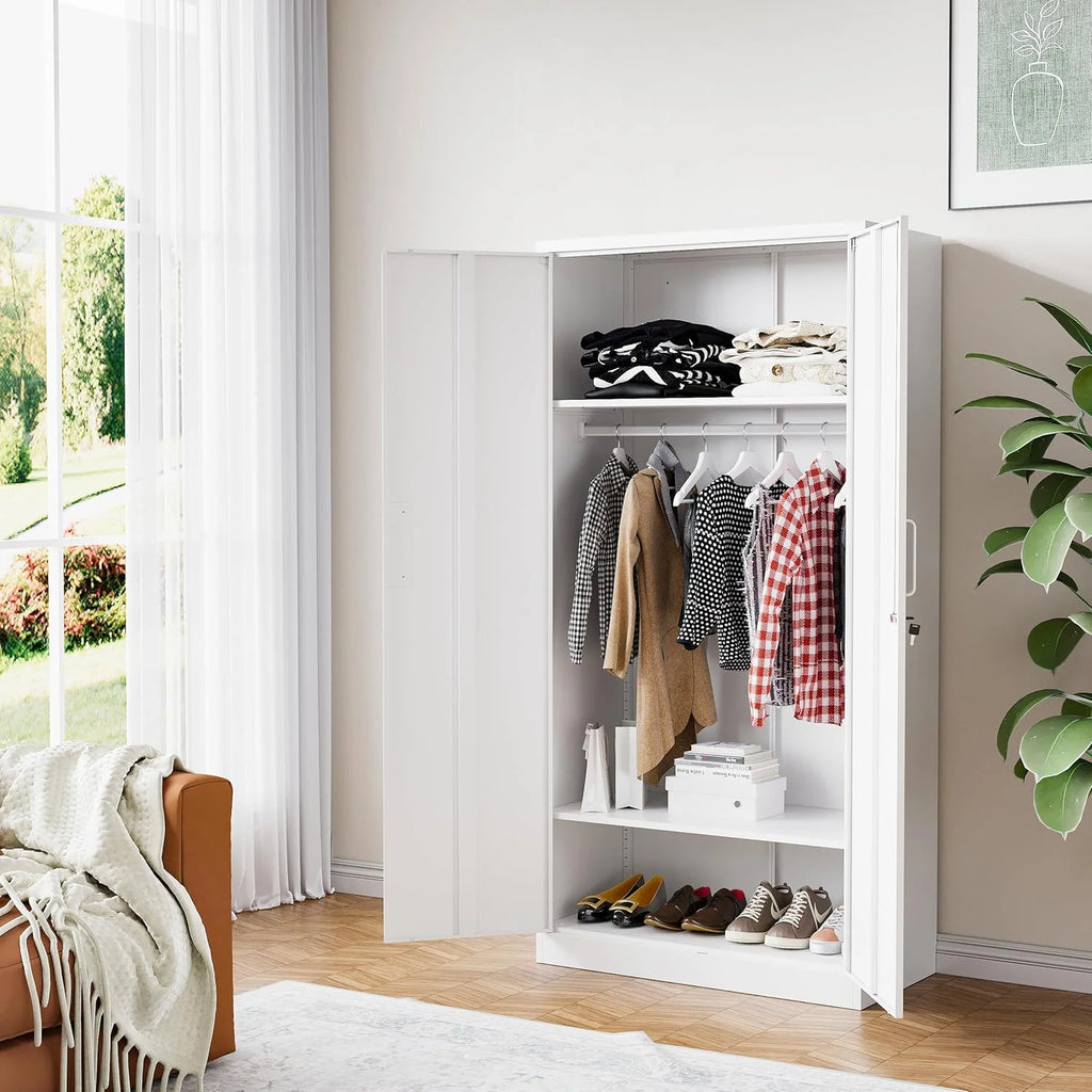 STANI Metal Locker Storage Cabinet, Employees Locker with Hanging Rod Bar, 71a?? Black Tall Steel Wardrobe for Home, School, Office (Assembly Required)
