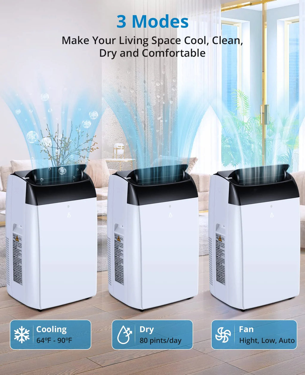 EastVita 10000 BTU Air Conditioner Portable for Room, 3-in-1 AC Unit, Dehumidifier and Fan, Air Conditioners with Remote Control & Window Kit, Sleep Mode, LED Display, Cooling Room up to 450 Sq.ft
