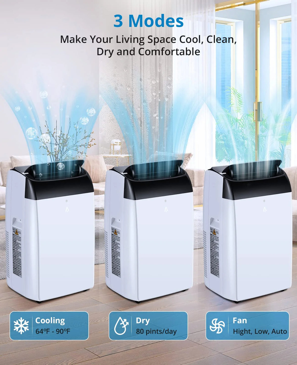 EastVita 10000 BTU Air Conditioner Portable for Room, 3-in-1 AC Unit, Dehumidifier and Fan, Air Conditioners with Remote Control & Window Kit, Sleep Mode, LED Display, Cooling Room up to 450 Sq.ft