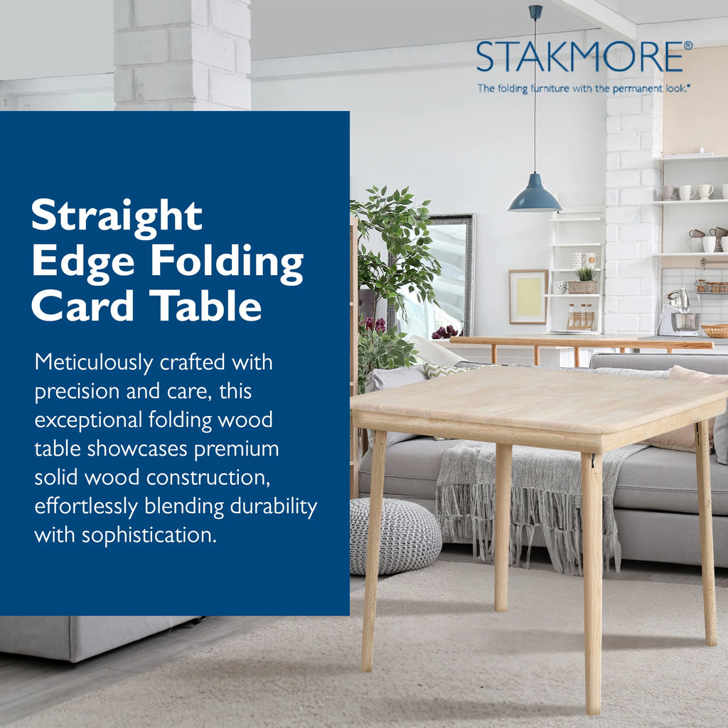 Stakmore Classic Straight Edge Solid Wood Folding Card Table, Unfinished
