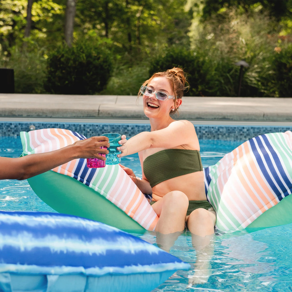 Big Joe Lagoon Lounger No Inflation Needed Pool Float, Americana Nautical Stripe Double Sided Mesh, Quick Draining Fabric, 5 feet Giant