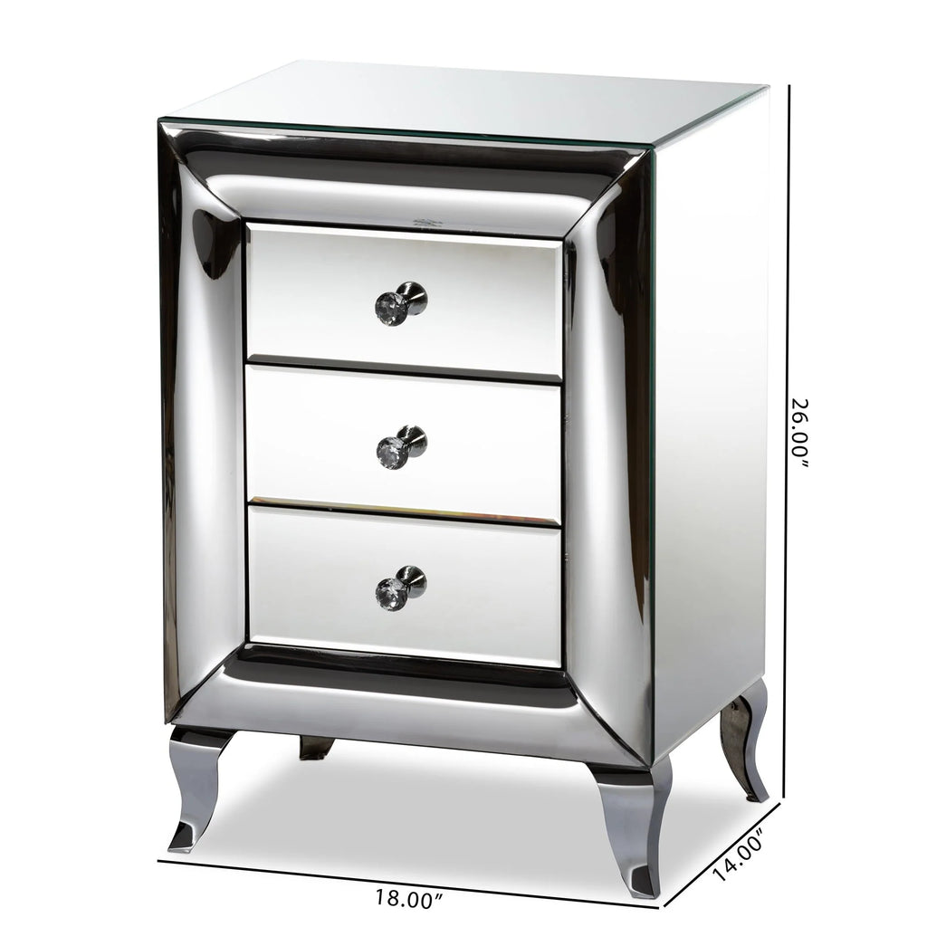Baxton Studio Pauline Contemporary Glam and Luxe Mirrored 3-Drawer End Table