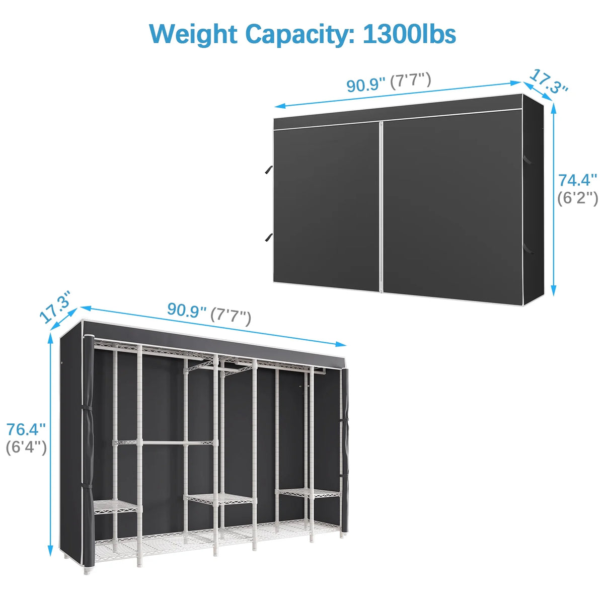 VIPEK V50 Extra Large Portable Closet Rack Bedroom Armoire Freestanding Wardrobe Closet, Heavy Duty Clothes Rack Multi-Functional Metal Clothing Rack for Hanging Clothes, Max Load 1300lbs, Black