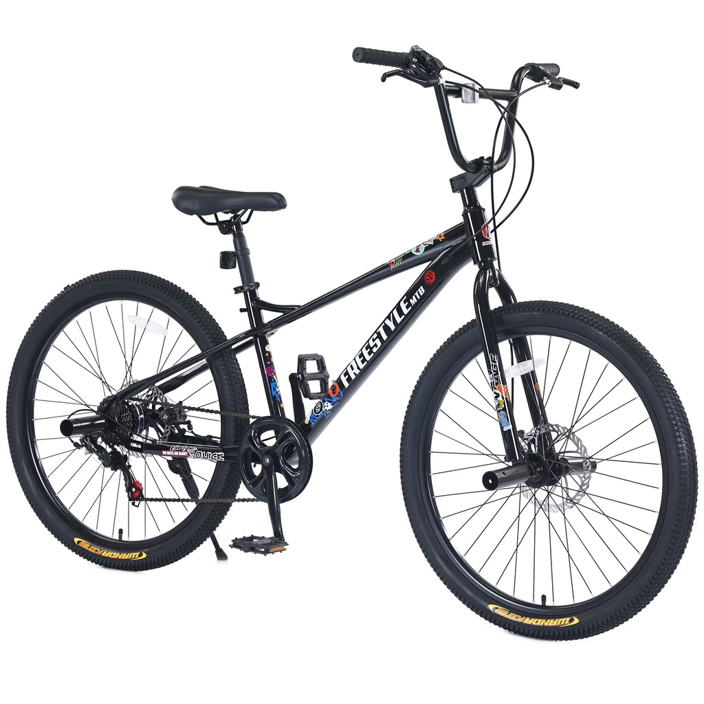 Aukfa 26" Freestyle BMX Bikes,Kids Mountain Bike for Boys Girls,Shimano 7 Speed,Double Disc Brakes,Blue