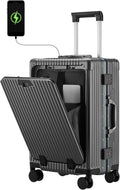 Carry-On Luggage with USB Charging Port, Front Compartment, TSA Lock, Airline Approved Carry On Hardside Suitcase with Spinner Wheels (Grey, 20inch)