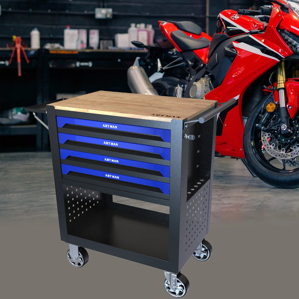 Aukfa 30 inch Mechanic's Tool Cart, 700 LB Capacity 4-Drawer Tool Chest on Wheels for Garage, Black