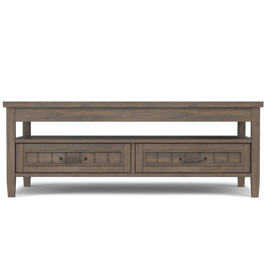 Simpli Home Lev SOLID WOOD 48 inch Wide Rectangle Transitional Lift Top Coffee Table in Smoky Brown