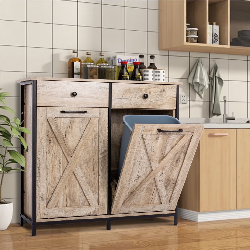 Eclife 20 Gallons Double Tilt Out Trash Cabinet Wood Tabletop, Upgrade Gray, WB010GY