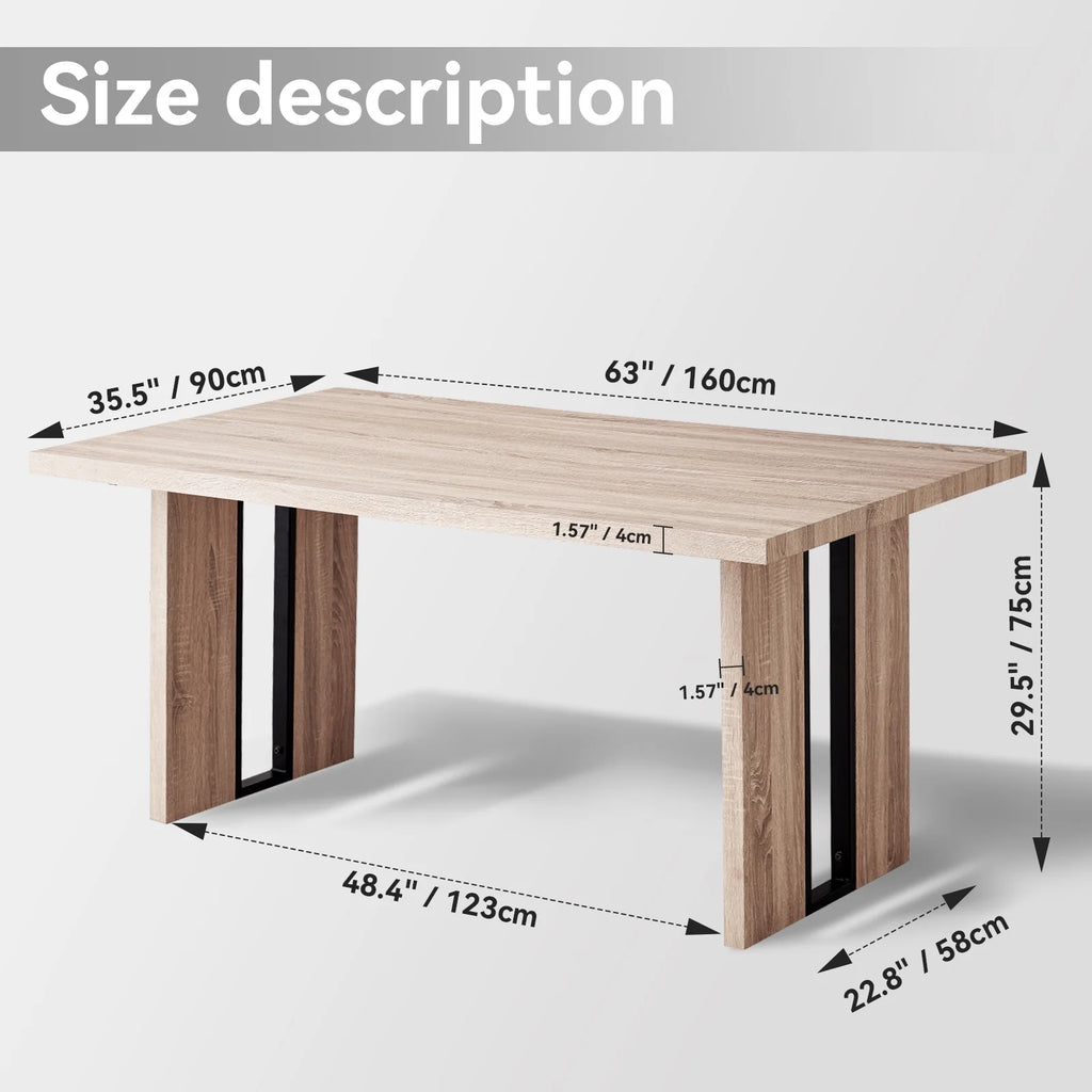 5pcs Rectangle Dining Table Chairs Set for 4, 63" Farmhouse Wood Kitchen Table with 4 Upholstered Mid Century Modern Boucle Chairs for Dinner, Living Dining Room, Apartment, Beige