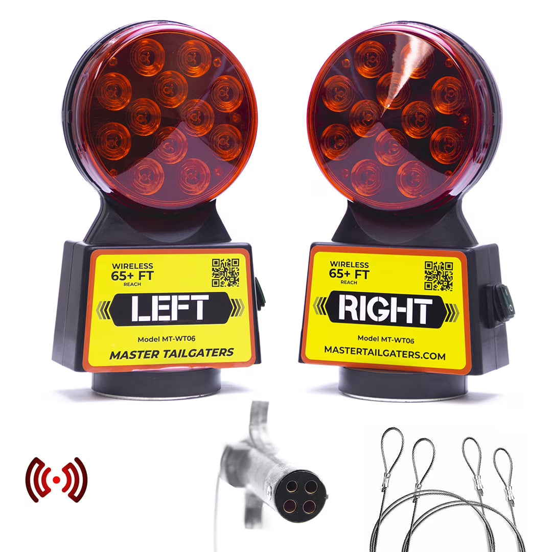 Master Tailgaters Wireless Trailer Tow Lights - Magnetic Mount - 48ft Range - 4 Pin Round Connection