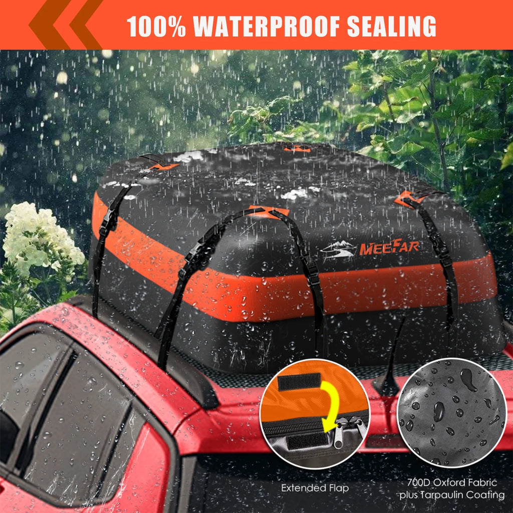 MeeFar Universal Rooftop Roof Rack Steel Cargo Carrier Basket Size 51" X 36" X 5" + Soft Shell Waterproof Cargo Bag 15 Cu.ft (44" 34" 17") Combo