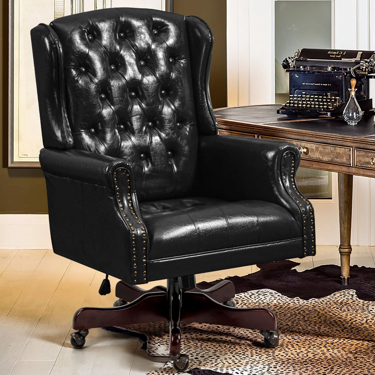 Homhum Classic Boss Office Chair, High Back Faux Leather Swivel Desk Chair, Adult, Brown