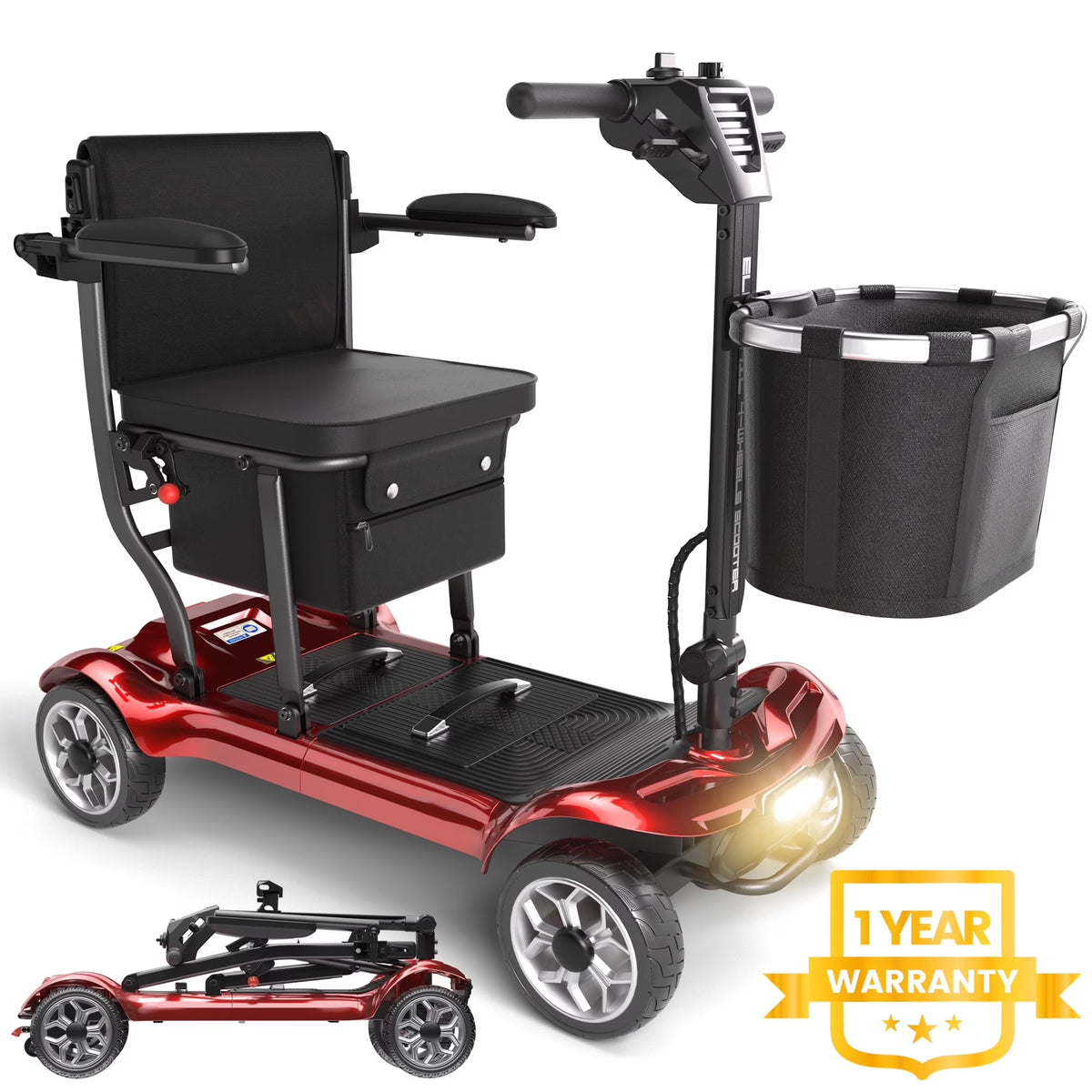 EAGLOG Light Weight 4 Wheels Mobility Scooter for Seniors, Electric Folding Wheelchair Device for Travel, Black