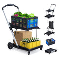 Collapsible Utility Cart, Multi Use Functional Collapsible Shopping Carts, 2-Tier Collapsible Shopping Cart with Storage Crates, Heavy Duty Utility Cart Folding Trolley for Shopping, Picnic and Office