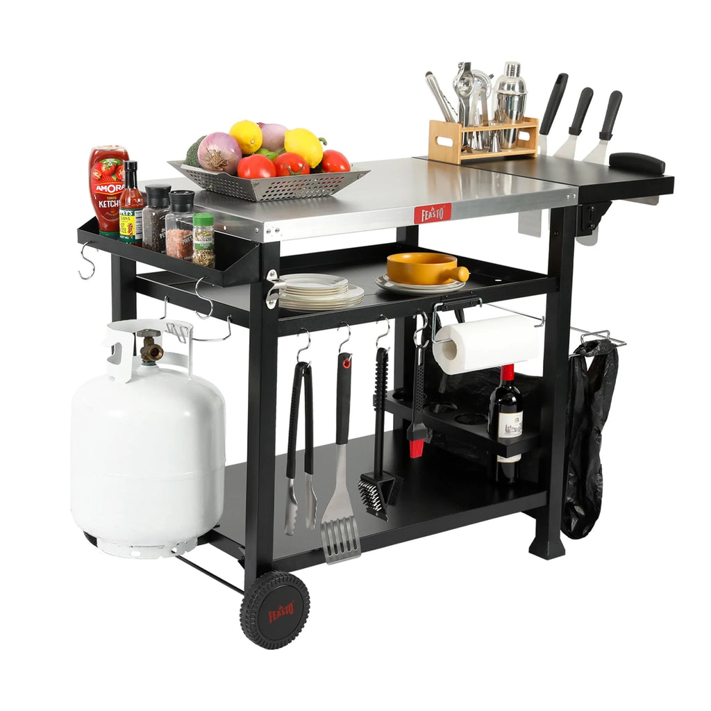 FEASTO L50" Stainless Steel Table Top 3-Shelf Movable Food Prep Cart Table  Workbench
