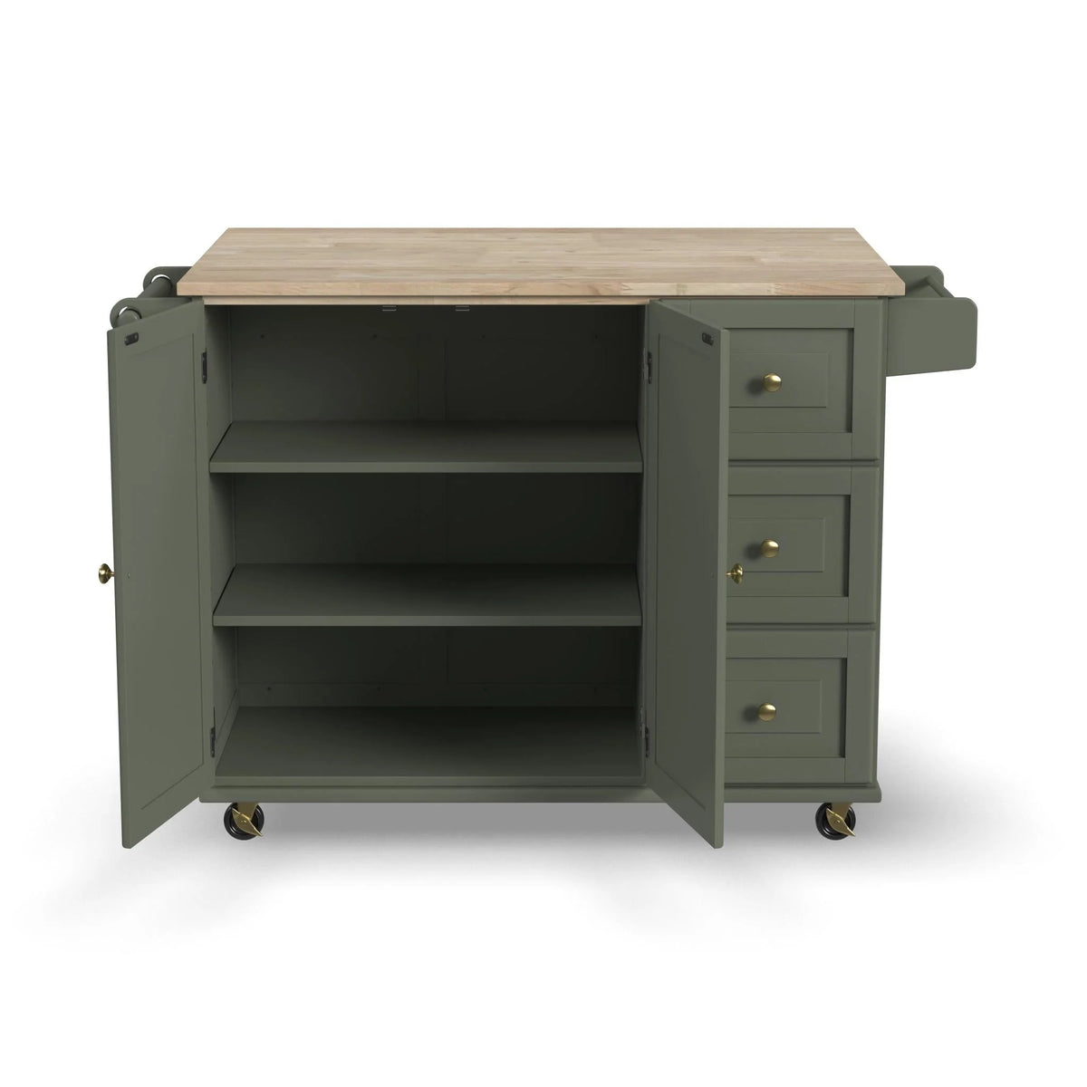 Homestyles Dolly Madison Engineered Wood Kitchen Cart in Sage Green/Brass