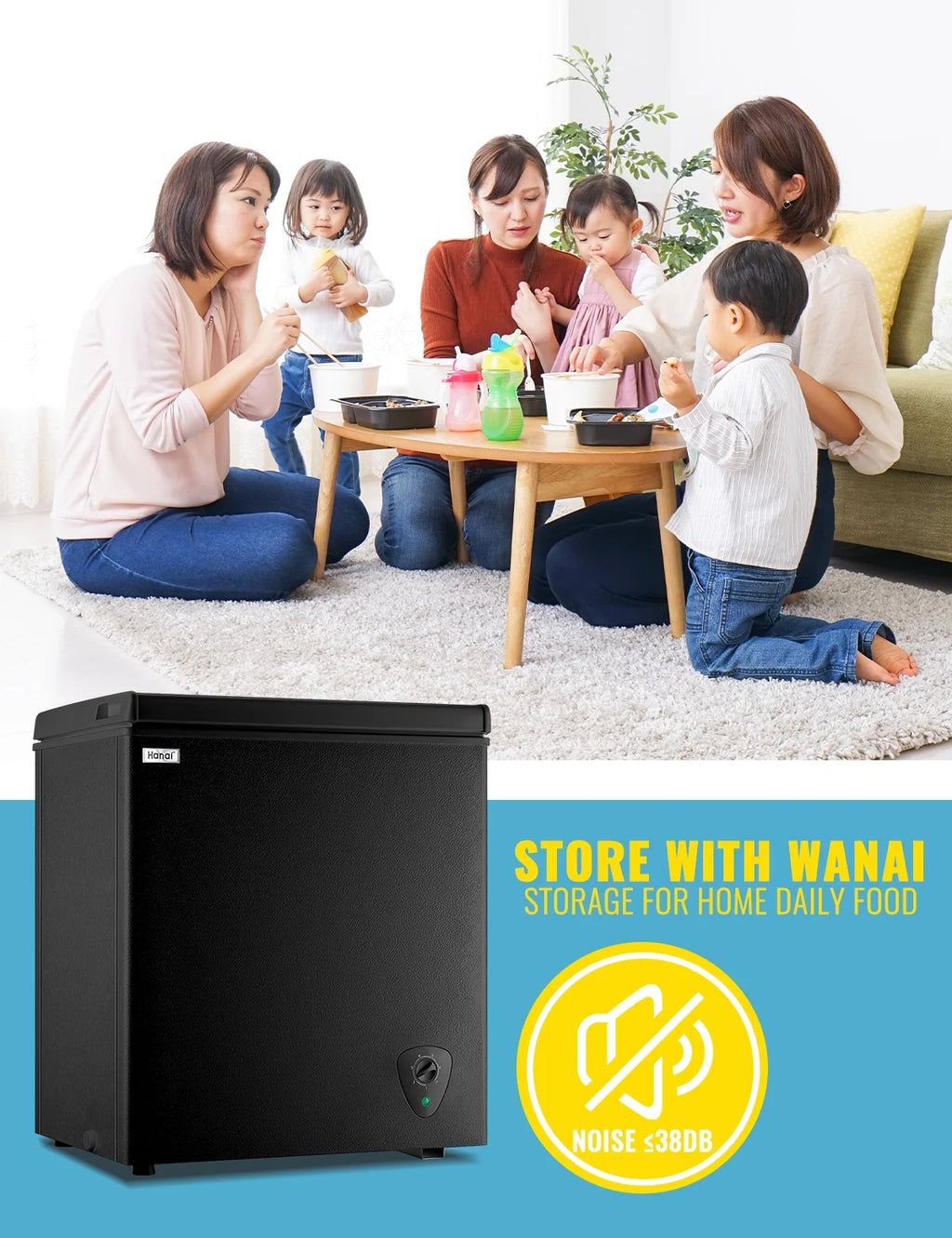 WANAI 3.5 Cu.ft Chest Freezer Small Deep Freeze with 7 Gears Temp Control Office Dorm Kitchen White