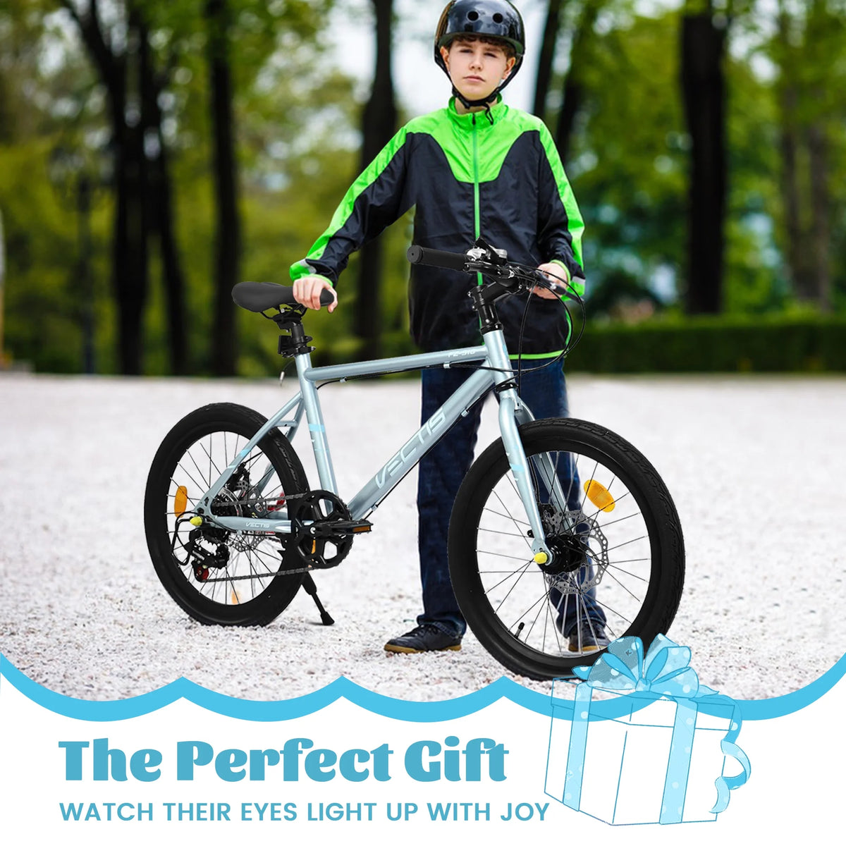 20 Inch Kids Bike for Boys Girls, 7-Speed Children Road Bike with Steel Frame and Dual Disc Brakes, Kids Road Bicycle for Ages 6-12 Years Old Birthday Gift, Silver