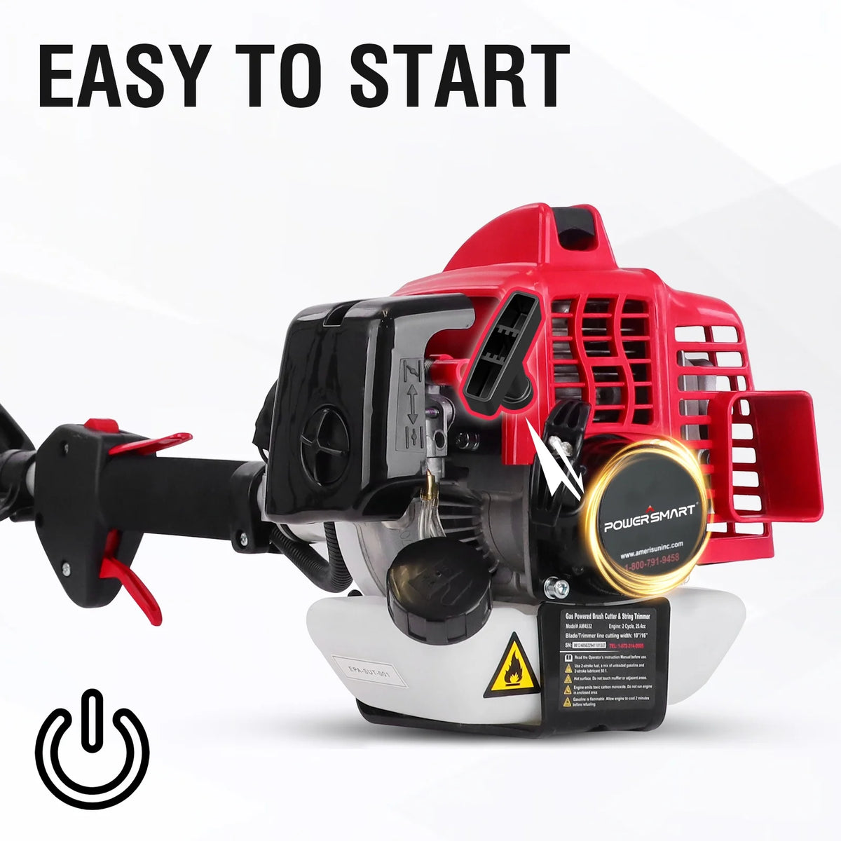 PowerSmart 2-Cycle 25.4cc 18lb Straight Shaft Gas String Trimmer Weed Wacker and Brush Cutter for Lawns and Grass
