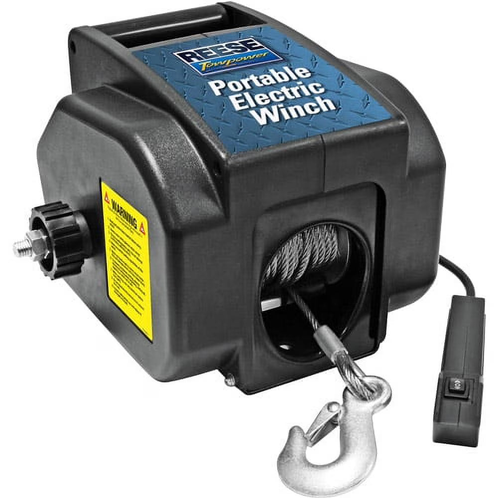 Reese Towpower Portable Electric Winch, Steel Cable, Black