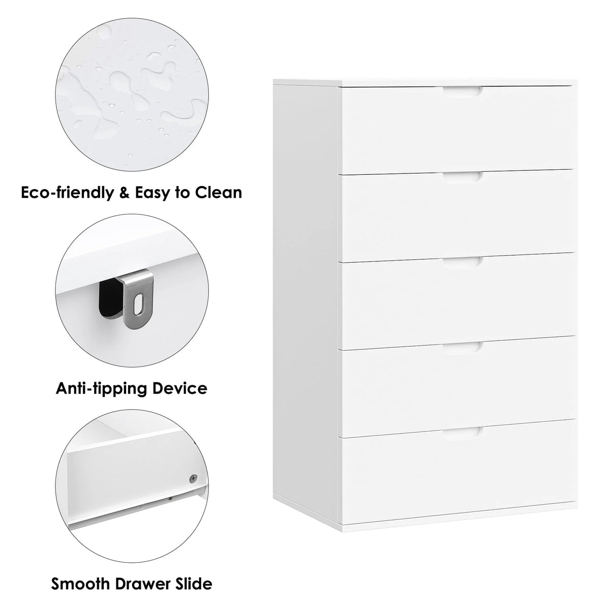 Homfa 5 Drawers Dresser, 23.6"W White Dresser, Modern Chest with Drawer for Bedroom