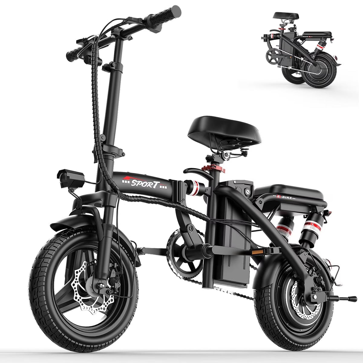 ASKGO 1200W Peak Motor ,Folding Electric Bike for Adults Teens ,14'' Commuting Bike, Max 28MPH/35 Miles E-Bike ,3 Speed  Double Mini Electric Bike, UL2849
