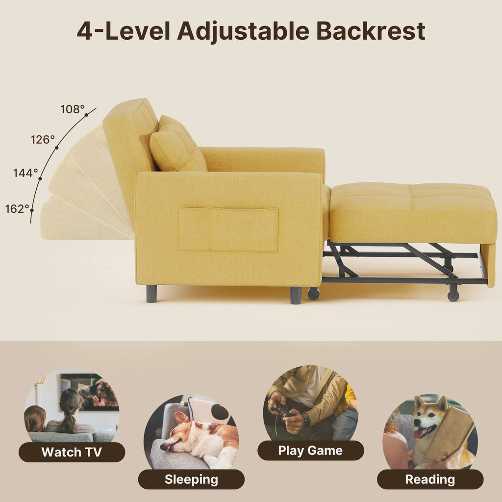 Sofa Bed, Lofka 3-in-1 Convertible Sleeper Sofa with Storage, Adjustable Backrest & Pull Out Function - Sleeper Chair for Small Space, Apartment, Dark Grey