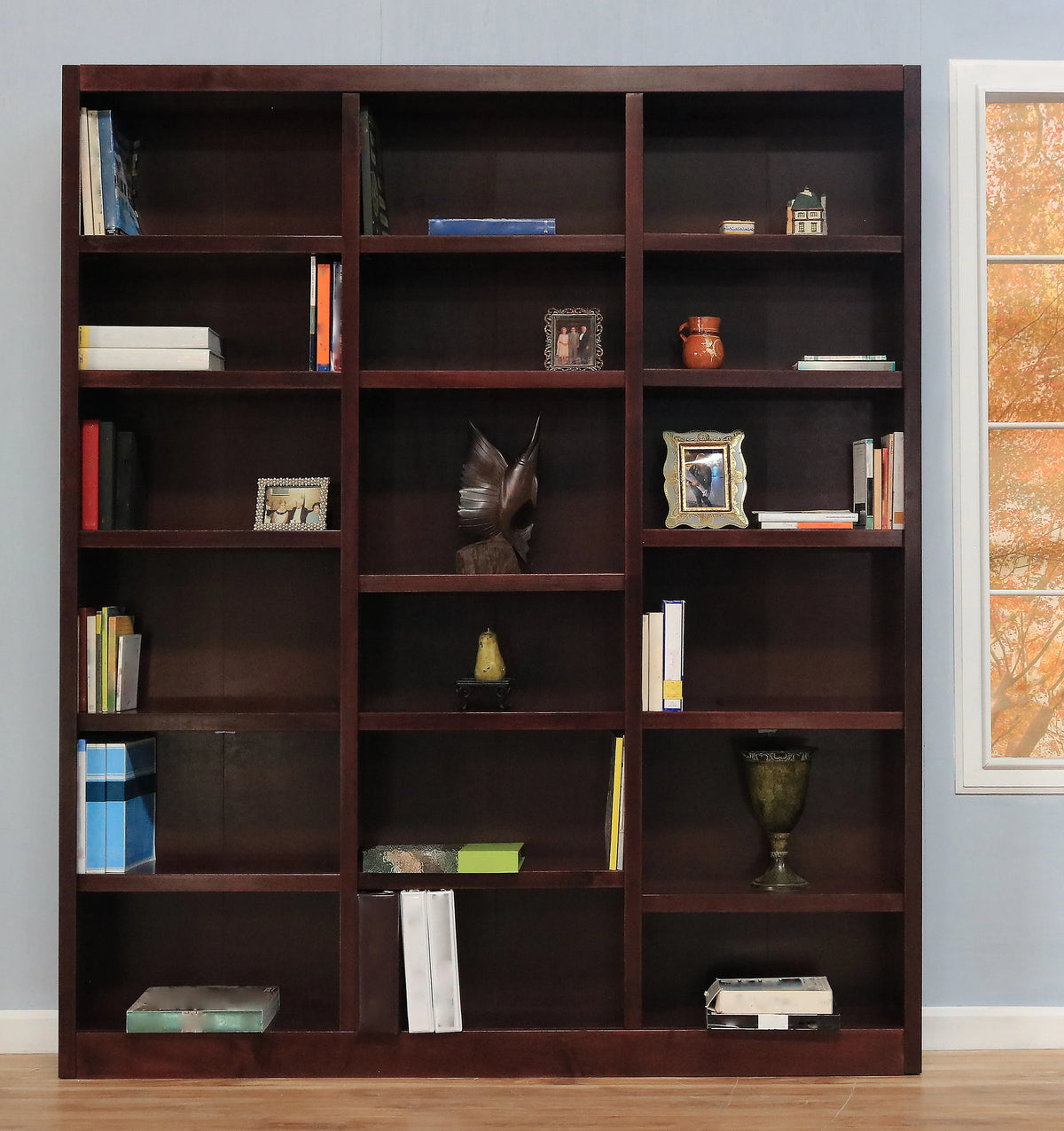 Concepts in Wood 18 Shelf Triple Wide Wood Bookcase, 84 inch Tall - Cherry Finish