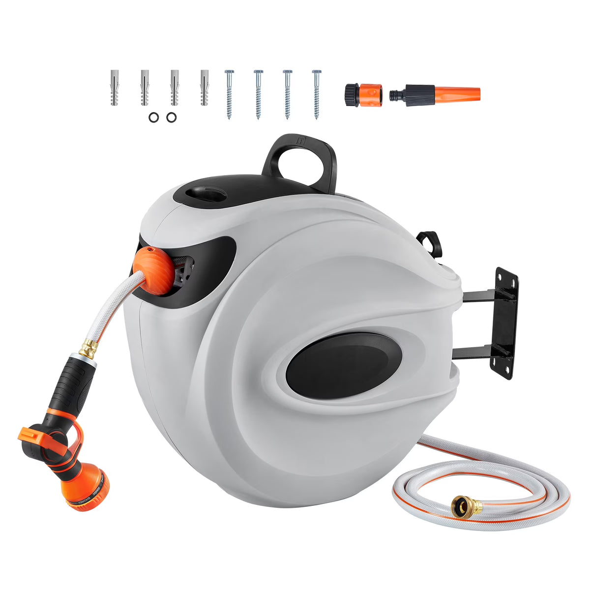 KFFKFF Retractable Hose Reel Water Hose Reel 130'x1/2" 180�� Swivel Wall Mount