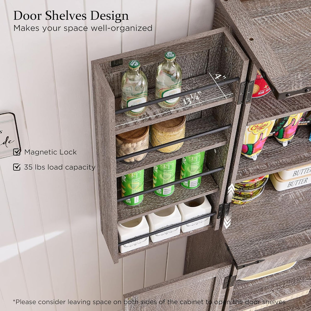47" Kitchen Pantry, Farmhouse Storage Cabinet with Barn Doors, Organizer and Adjustable Shelves, Rustic Wood Cupboard for Kitchen, Dining Room, Bathroom and Hallway, Black
