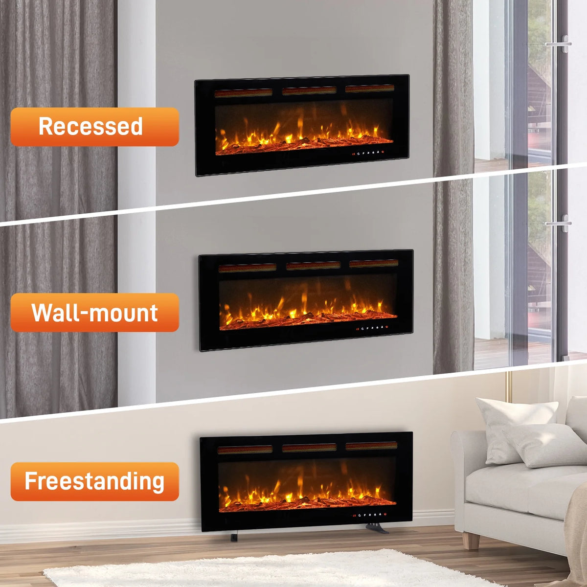 Ktaxon 30" Electric Fireplace, Freestanding/Inserts/Wall Mounted Fireplace Heater with Remote Control, 12 Adjustable Flame Colors, Log & Crystal, 8H Timer for Living Room, Bedroom