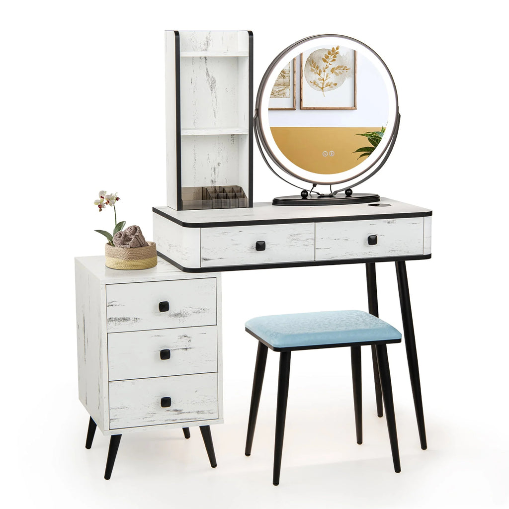 Costway Vanity Makeup Table Set 3-Color Dimmable Human Body Induction LED Light White