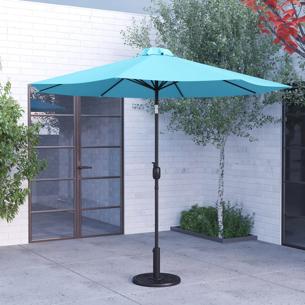 Merrick Lane Patio Umbrella with Base - 9' Tan Polyester Patio Umbrella - 30+ UV Protection - Waterproof Black Cement Base with 1.5" Diameter Aluminum Pole