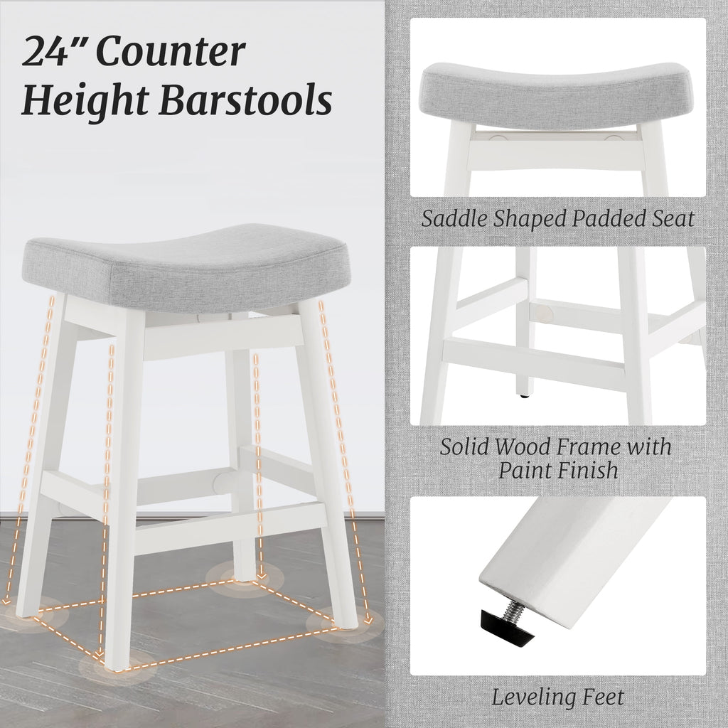 Dycanpo Saddle Seat Counter Height Bar Stools Set of 3 for Kitchen, Dining, 24in, Beige-Fabric
