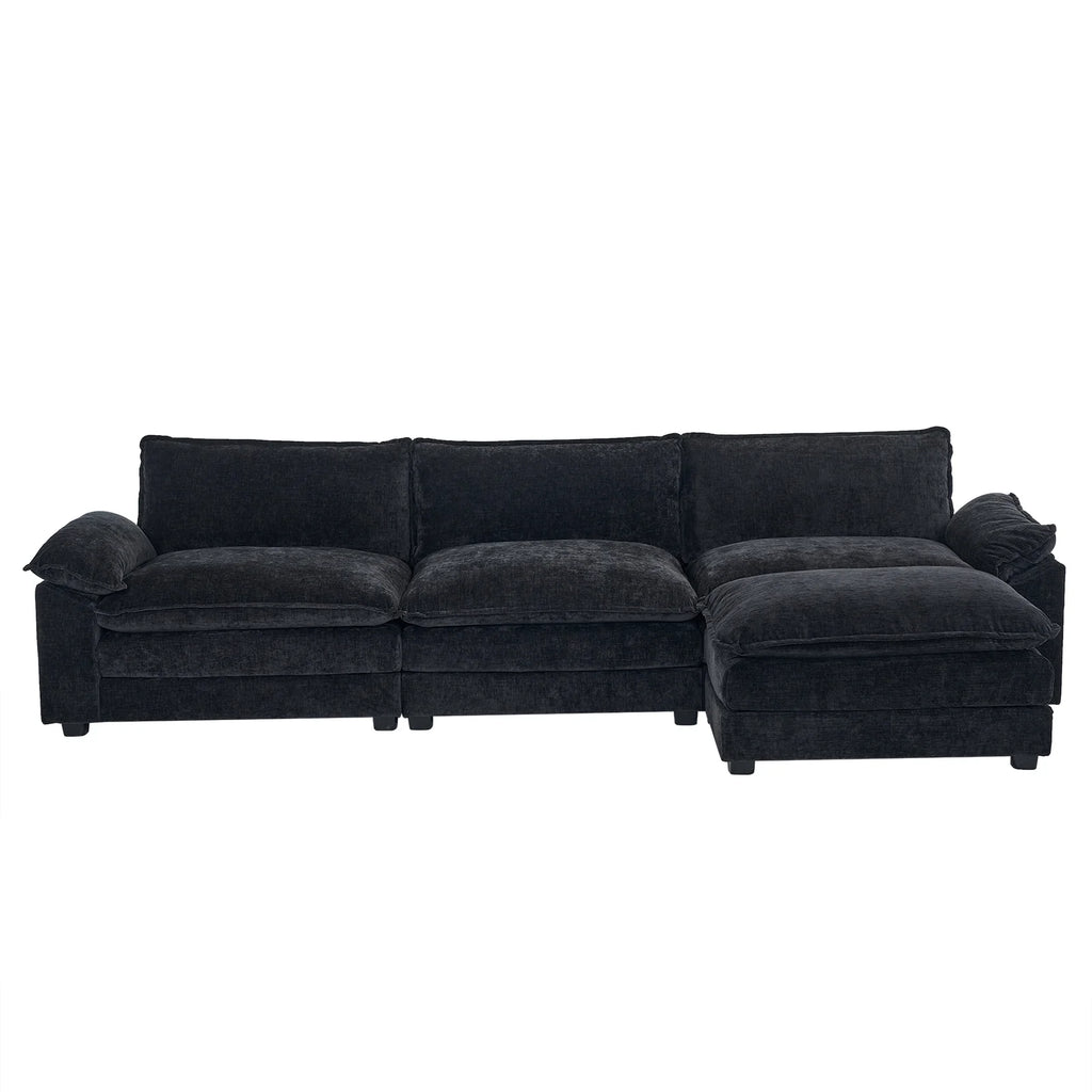 Zimtown Sectional Sofa with Ottoman, L Shaped Convertible Couch with Removable Chaise Chenille Fabric Sofa Set for 4-6 Persons Living Room Furniture Dark Grey