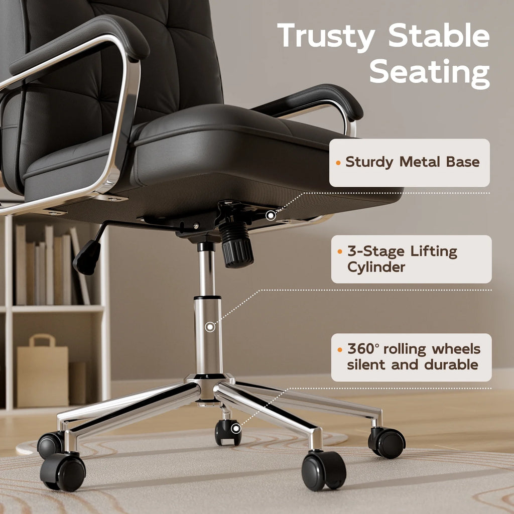 Solfway White Office Chair, Swivel Leather Computer Desk Chair with Wheels and Padded Arms, Executive Office Chair for Adults