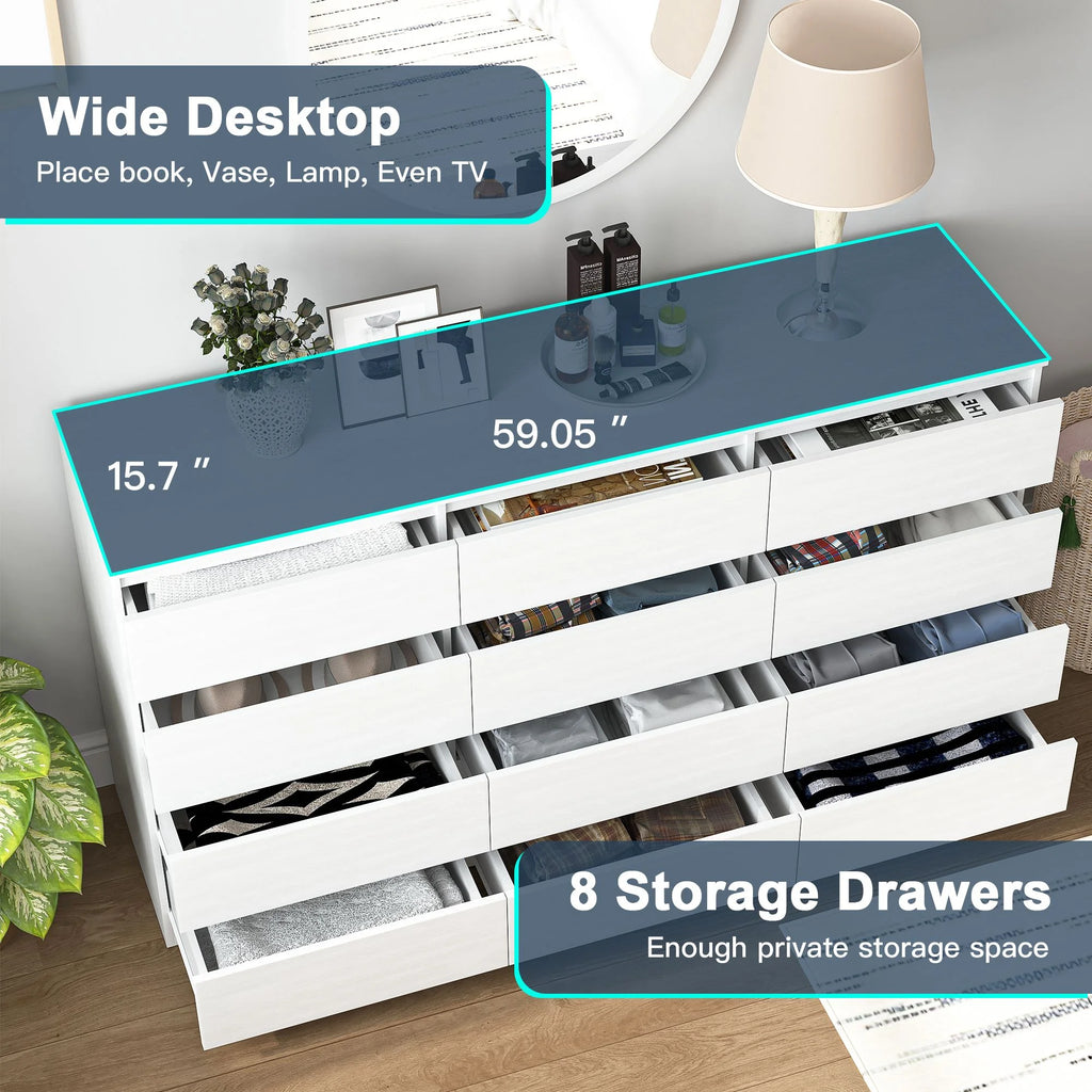 Resenkos Modern Mid Century 6 Drawer Wide Dressers Chests for Bedroom, Chest of Drawer Organizer Grey