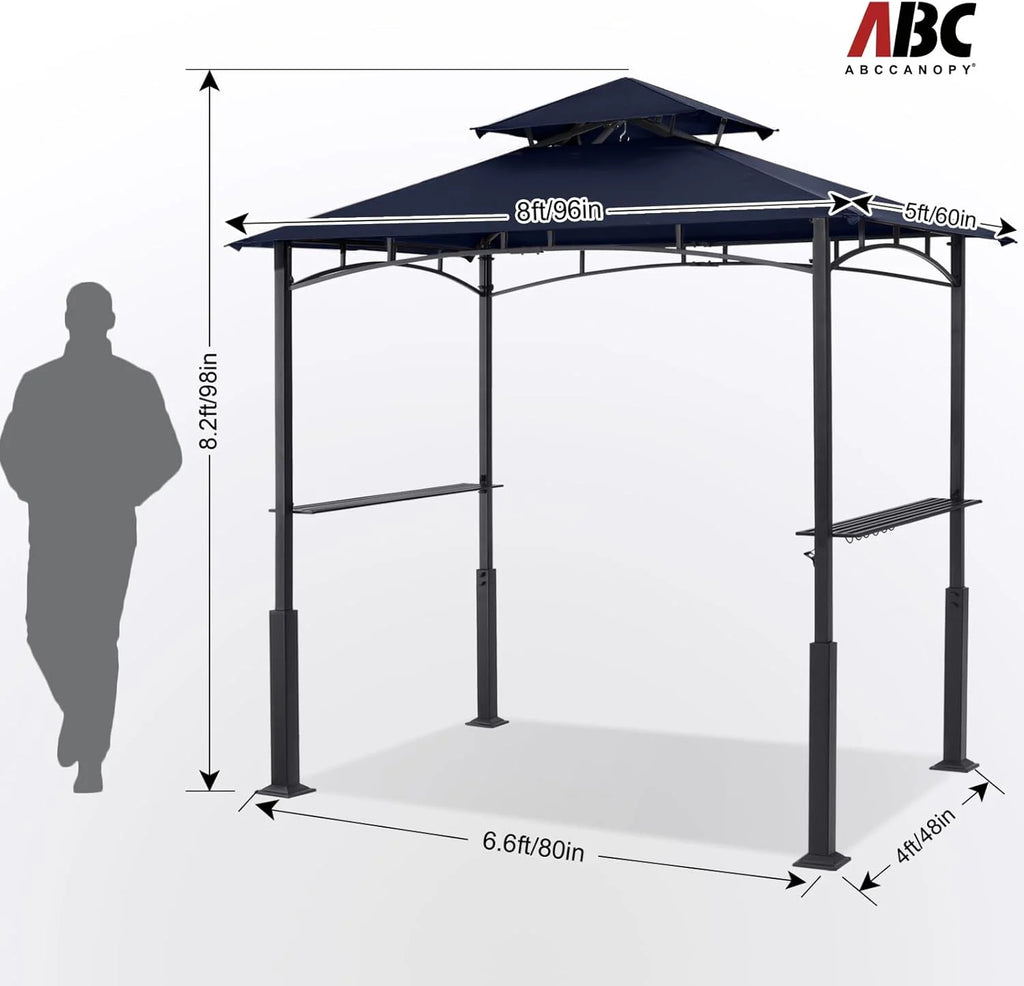 ABCCANOPY 8'x 5' Grill Gazebo Shelter, Double Tier Outdoor BBQ Gazebo Canopy with LED Light(Brown)
