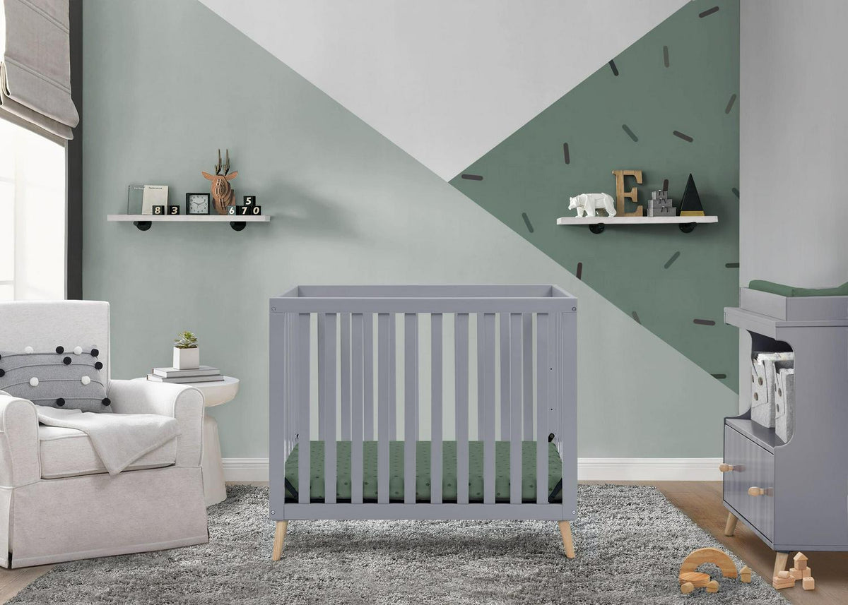 Delta Children Essex Convertible Mini Baby Crib with 2.75-Inch Mattress. Grey w/Natural