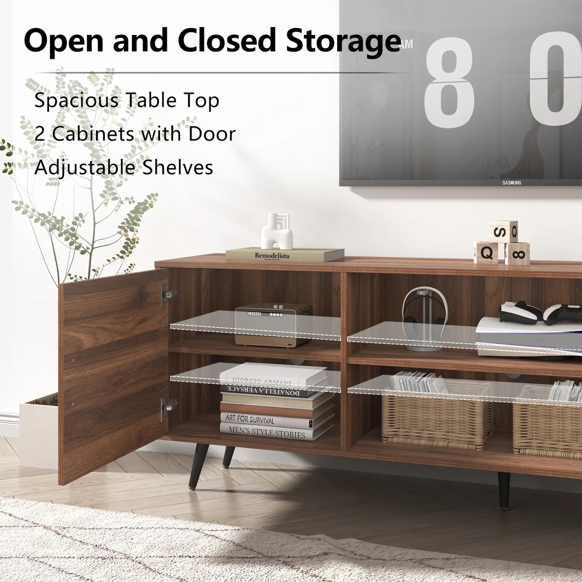 ChVans 70 Inch Mid Century Modern TV Stand for TVs up to 80 inches, Wood TV Stand with Storage, Entertainment Center for Living Room Bedroom, TV Media Console