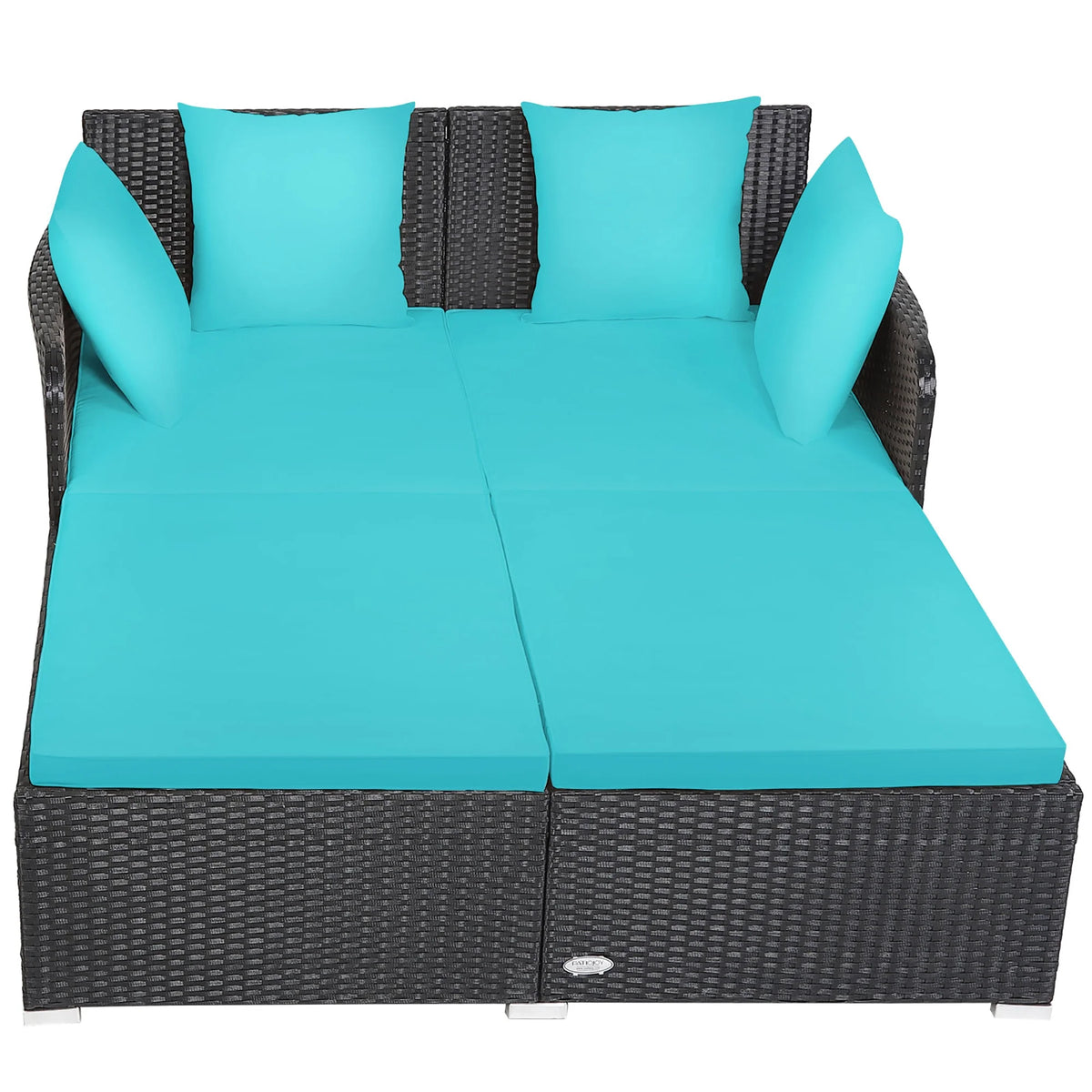 Costway Outdoor Patio Rattan Daybed Pillows Cushioned Sofa Furniture Beige